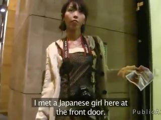 Japanese babe fucks huge penis to stranger in Europe